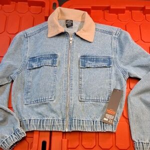 No Boundaries Light Blue Denim Jacket From Netflix Stranger Things  Cream Collar